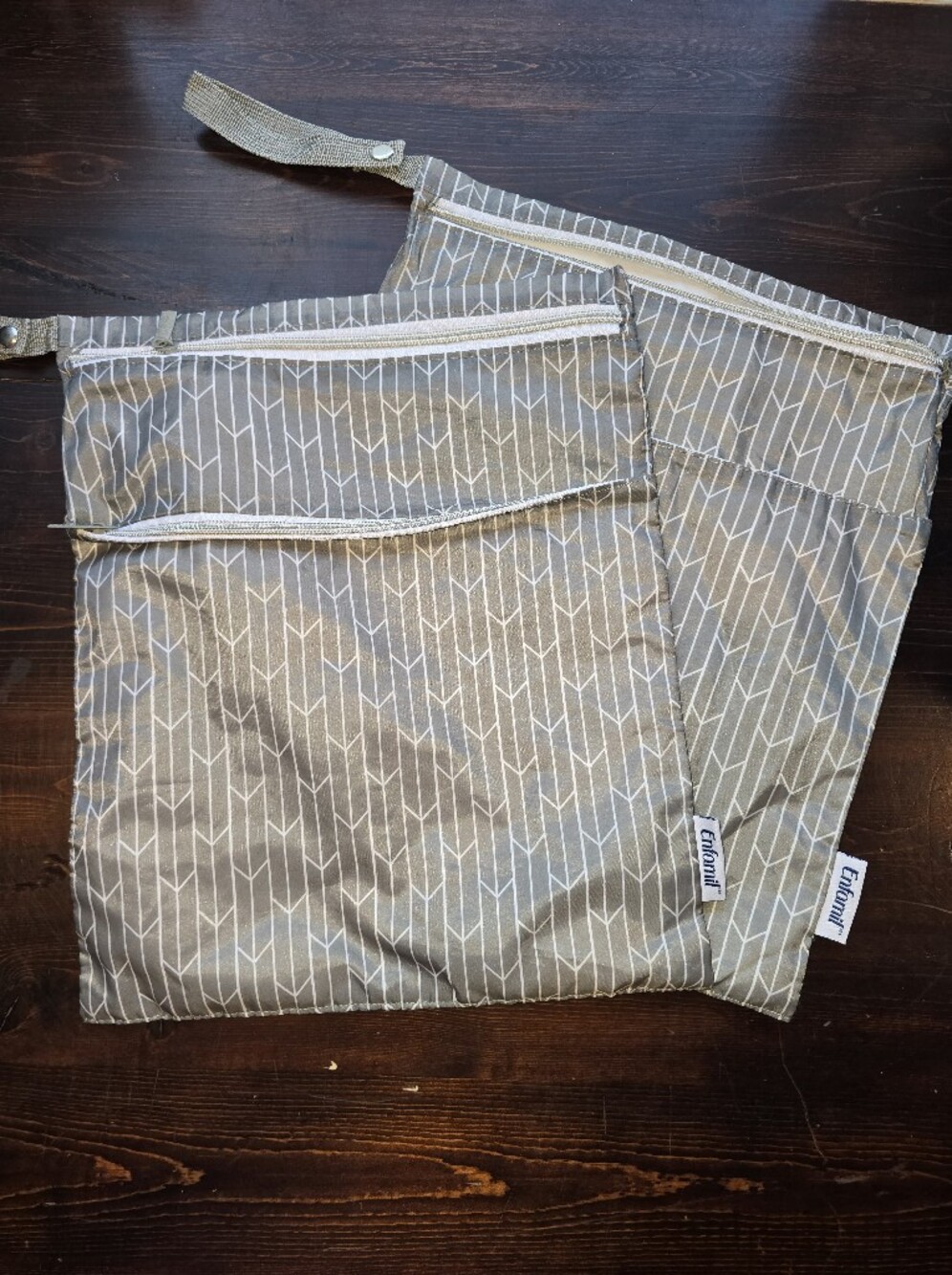 Enfamil Reusable Waterproof Wet Bags Set of 2 | Gray Arrow Print Travel Pouches